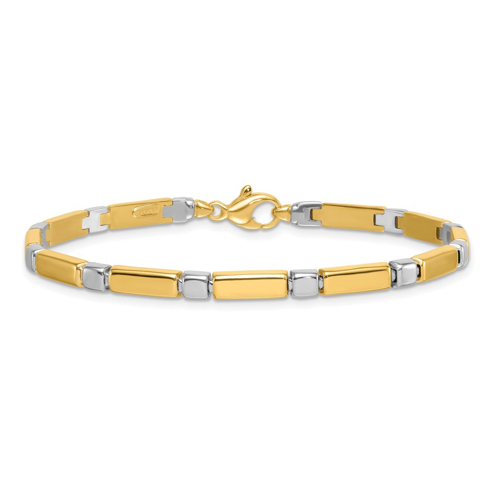 14K Two-Tone Gold Two Tone Polished 4mm Fancy Bar Link 7.5 Inch Bracelet