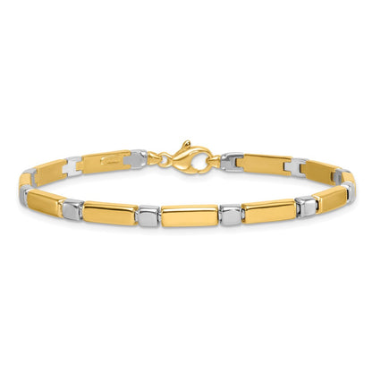 14K Two-Tone Gold Two Tone Polished 4mm Fancy Bar Link 7.5 Inch Bracelet