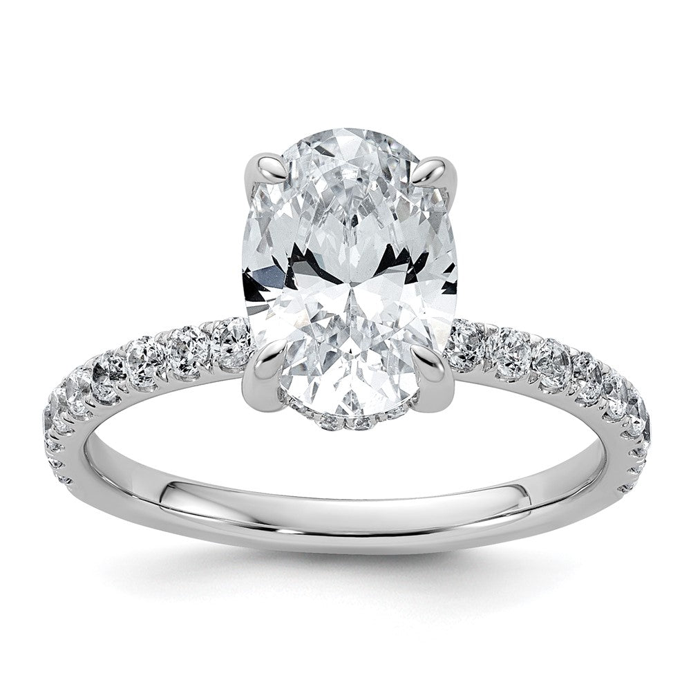 14K White Gold 2 5/8 carat Certified Lab Grown Diamond VS/SI+ G+ Oval Complete Solitaire with Flair Engagement Ring