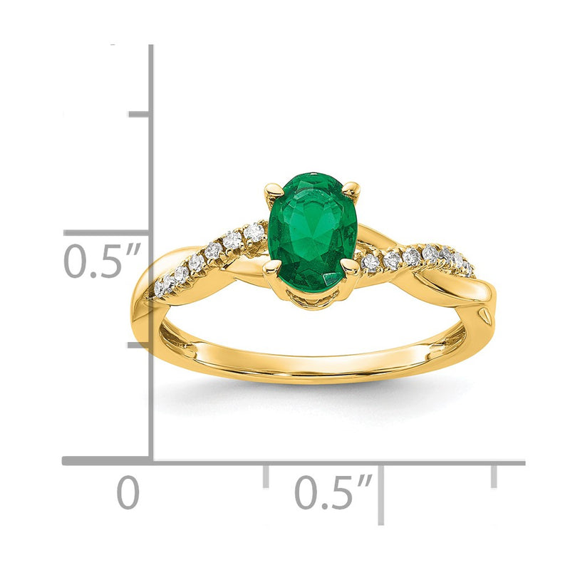 14K Yellow Gold 7x5 Oval May/Lab Created Emerald and Diamond Size 7 Ring