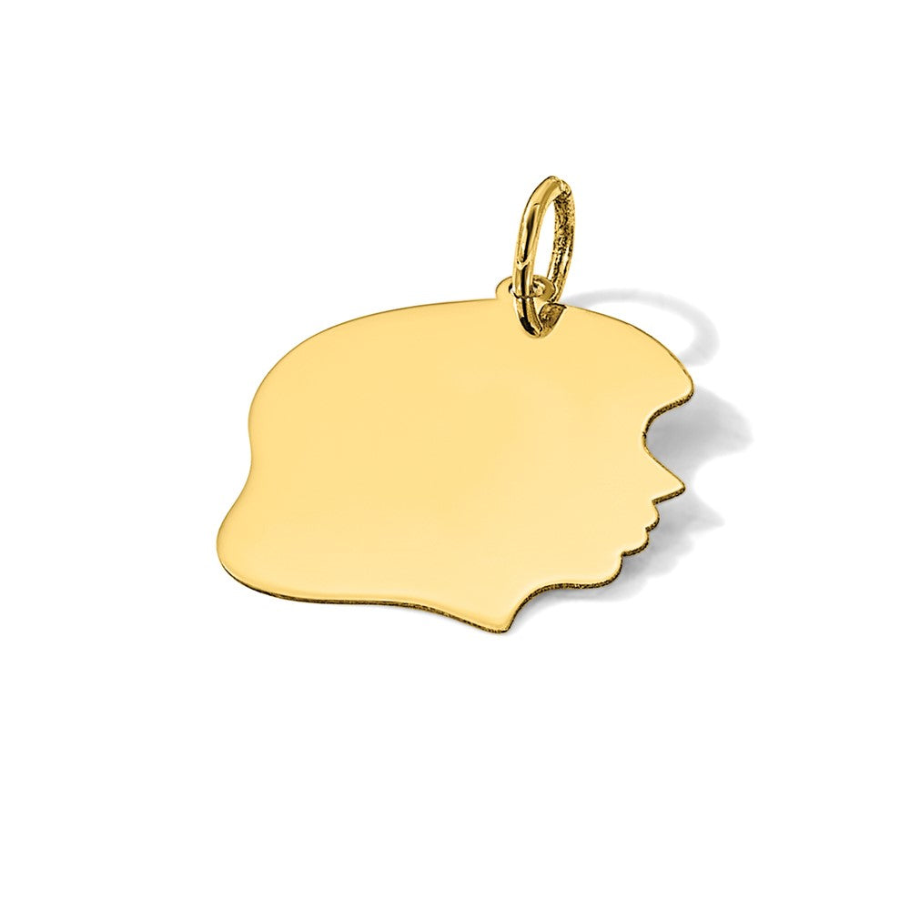 14K Yellow Gold Plain Medium .027 Gauge Facing Right Engravable Girl Head Charm