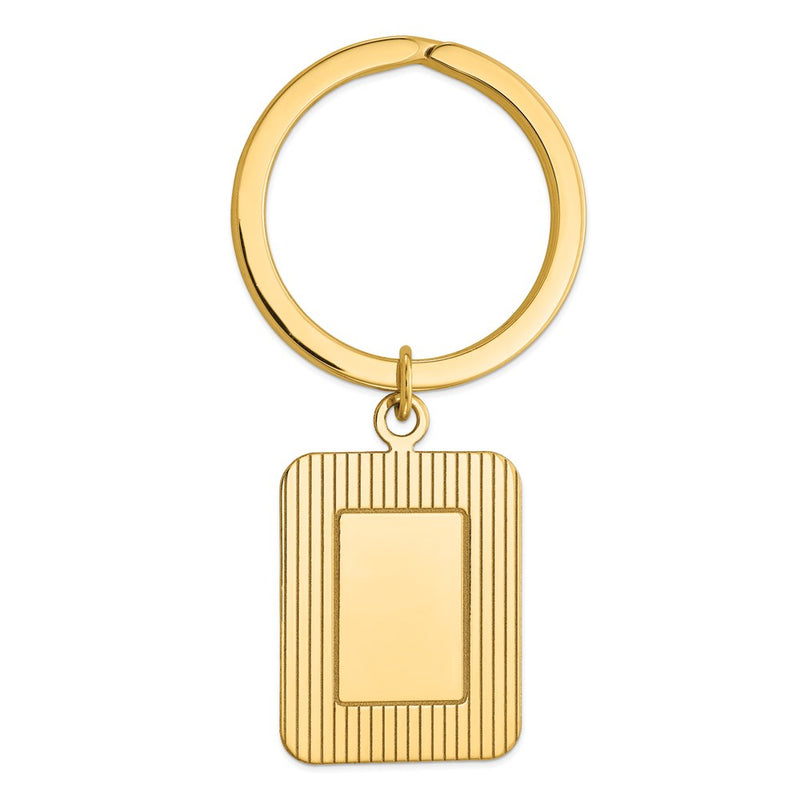 14K Yellow Gold Textured Rectangle Disc Key Ring