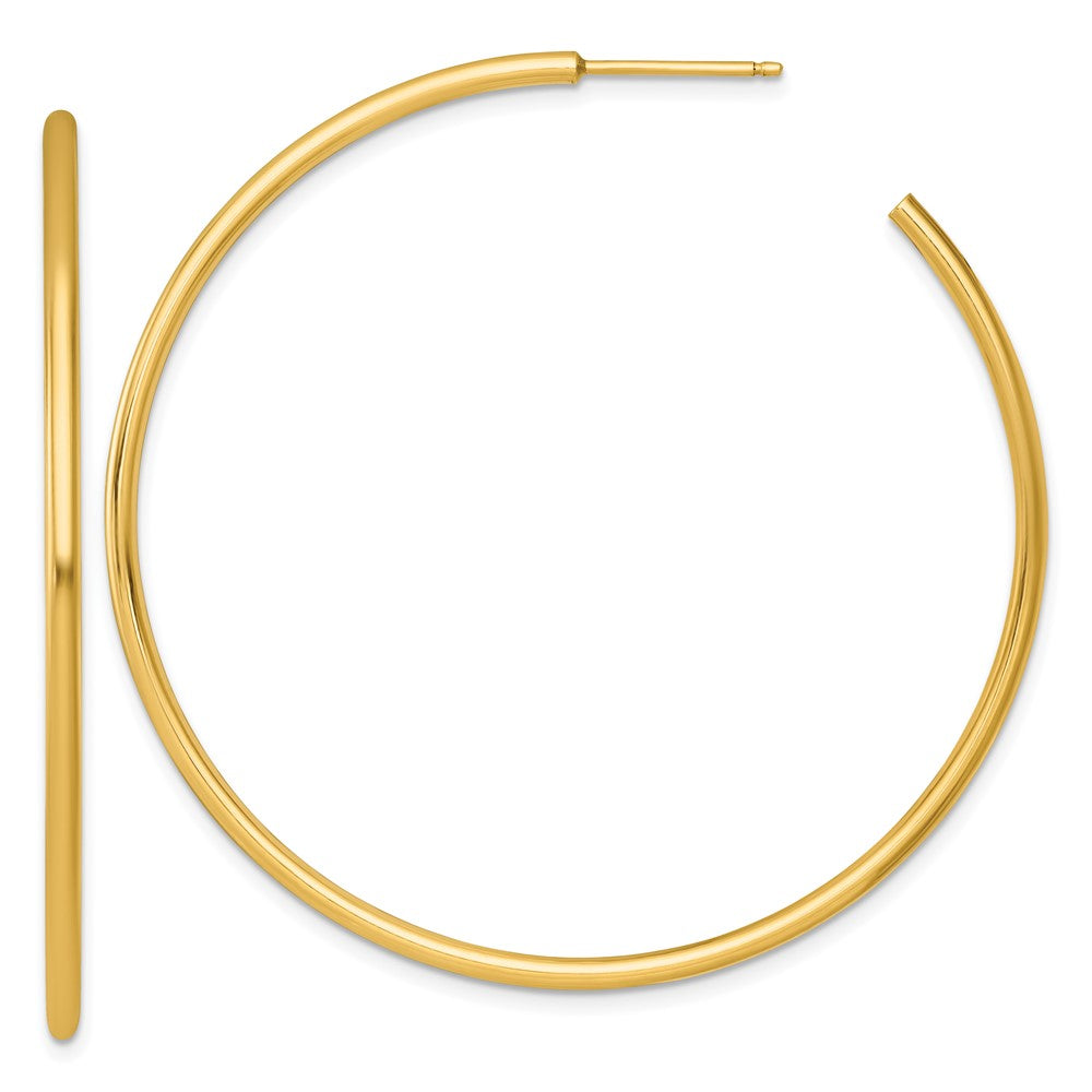 14K Yellow Gold Polished 2.0 x 55mm Tube C-Hoop Post Earrings