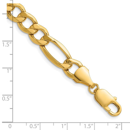 14K Yellow Gold 9.4mm Semi-Solid Figaro 8 Inch Chain