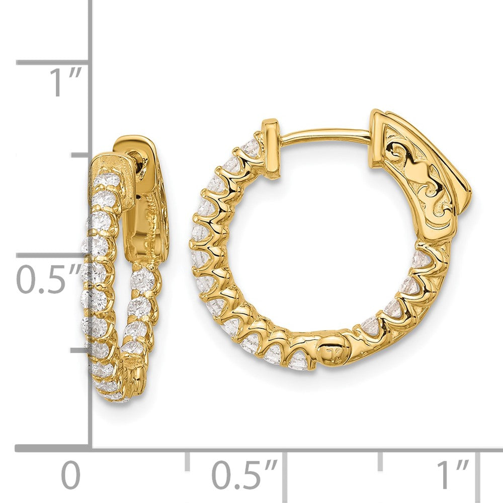 14K Yellow Gold .64 carat Diamond In/Out Hoop w/Safety Clasp Earrings