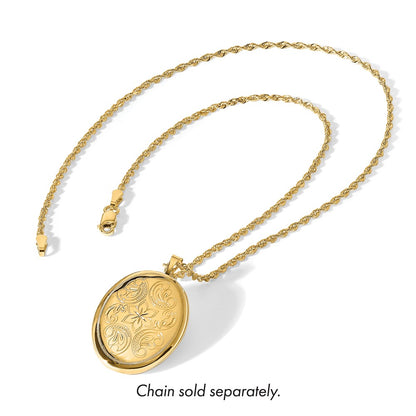 14K Yellow Gold Polished Floral Scrolled 20mm Oval Locket
