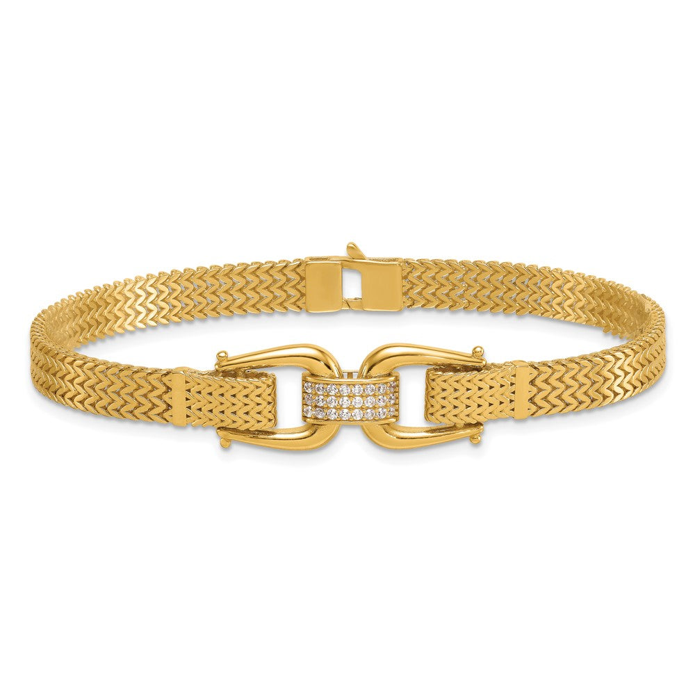 14K Yellow Gold Polished CZ Center Fancy Zig-Zag Link Chain Bracelet