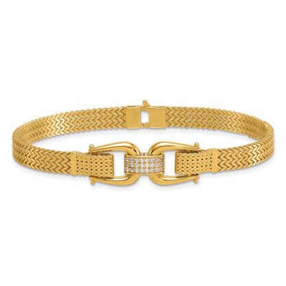 14K Yellow Gold Polished CZ Center Fancy Zig-Zag Link Chain Bracelet