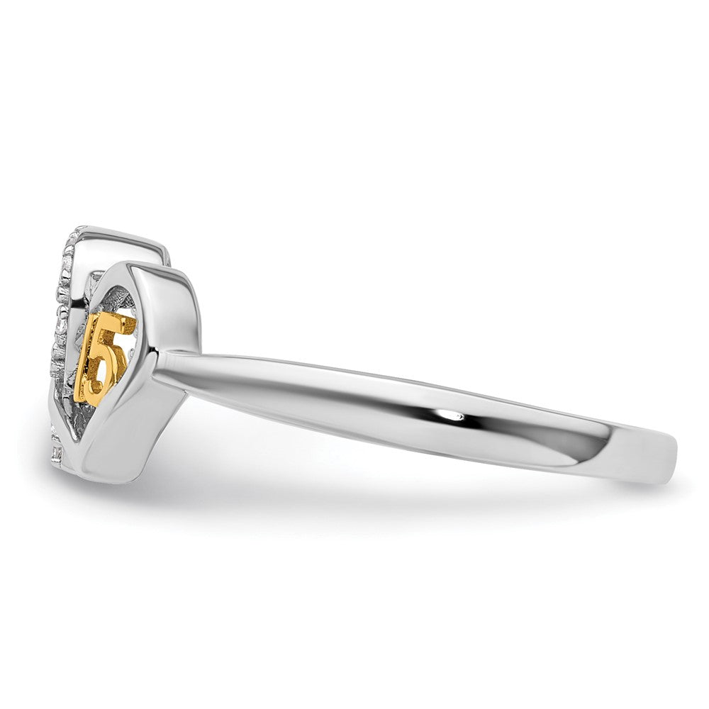 14K Two-Tone Gold Two-tone Polished Diamond Quinceanera Double Heart Ring