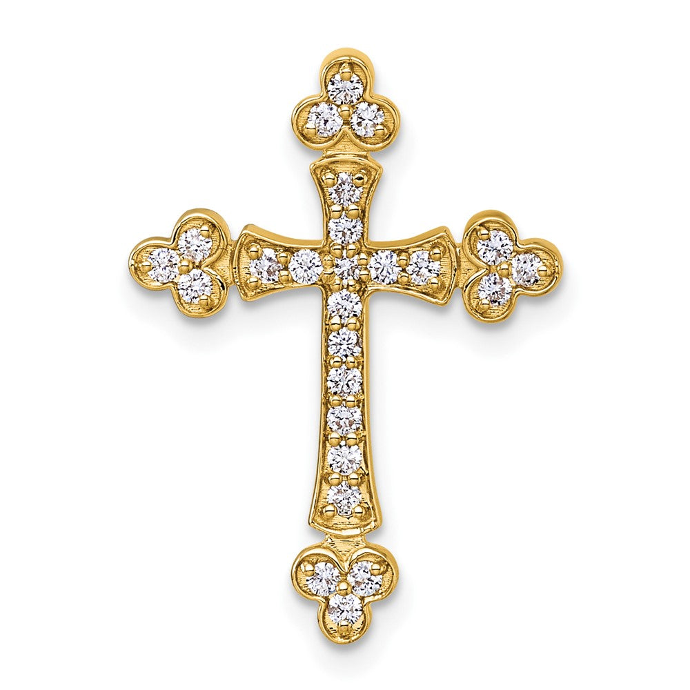 14K Yellow Gold 1/3 carat Diamond Budded Cross Chain Slide