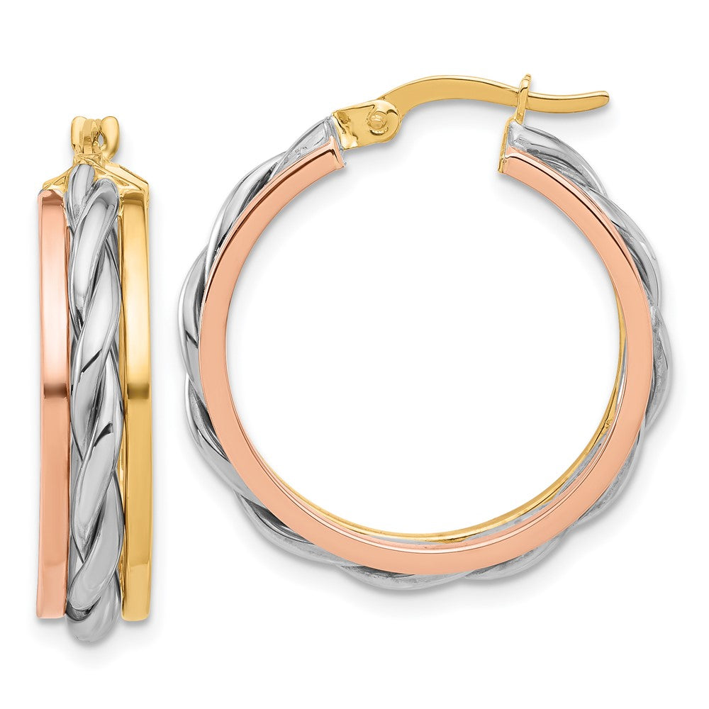 14K Tri-Color Gold Tri-color Polished Hoop Earrings