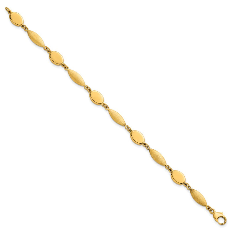 14K Yellow Gold Polished And Brushed 7.5mm Fancy Oval and Round Link 7.25 Inch Bracelet