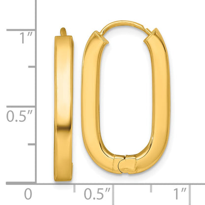 14K Yellow Gold Polished 3.25mm Oval Square Tube Hinged Hoop Earrings