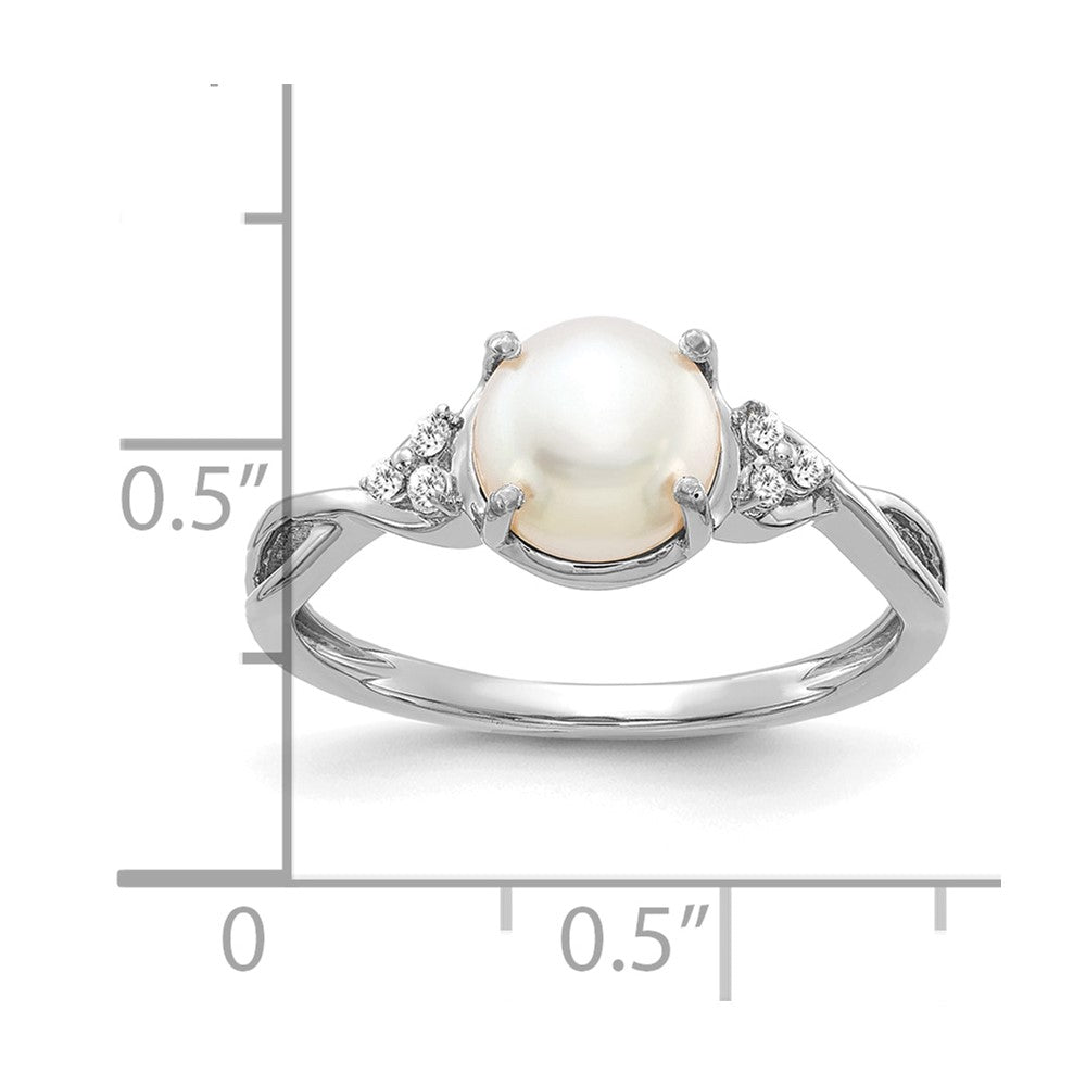 14K White Gold 7mm June/Freshwater Cultured Pearl and Diamond Ring