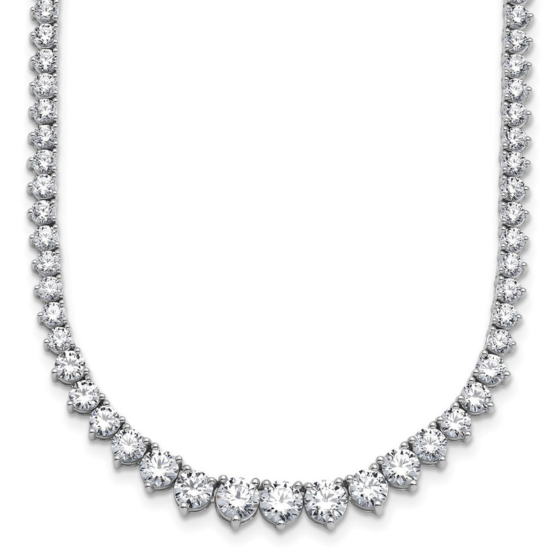 14K White Gold 15 1/10 carat Lab Grown Diamond VS/SI+ G+ Complete Round 16 Inch Graduated Tennis Necklace