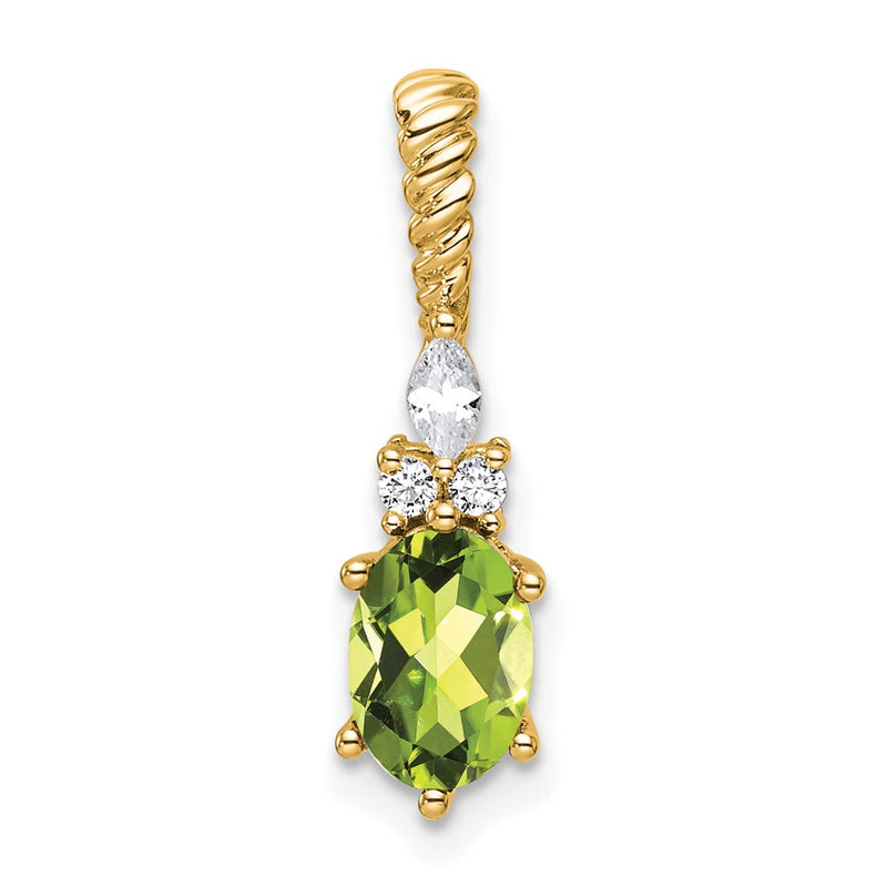 14K Yellow Gold Diamond and 7x5 Oval August/Peridot Twisted Chain Slide
