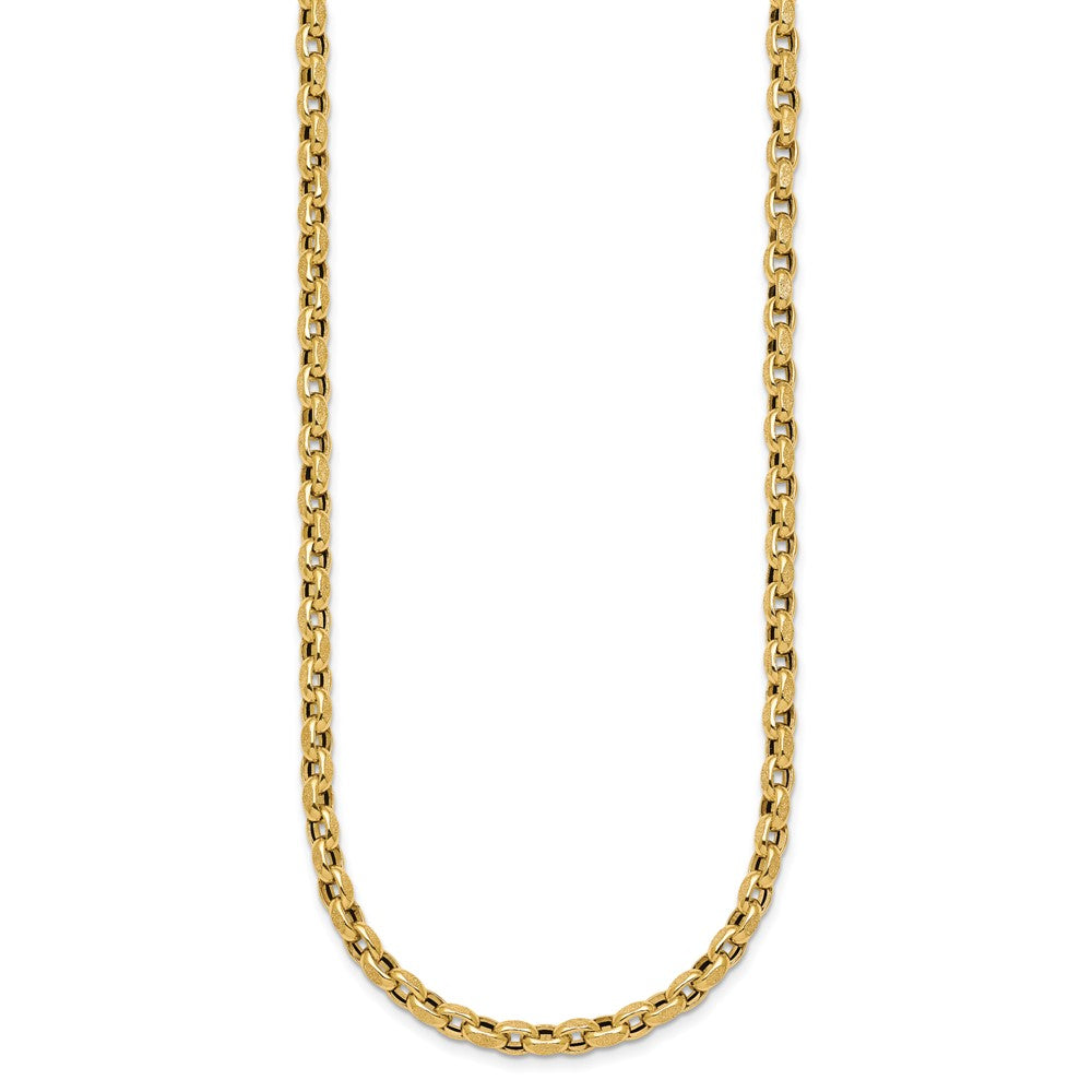 14K Yellow Gold Polished 4mm Fancy Textured Rolo Link 17.25 Inch Necklace