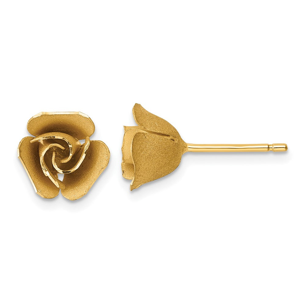 14K Yellow Gold Brushed Flower Post Earrings