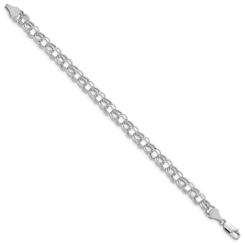 14K White Gold 7mm Hollow Diamond-cut Double Link 7 Inch Charm Bracelet