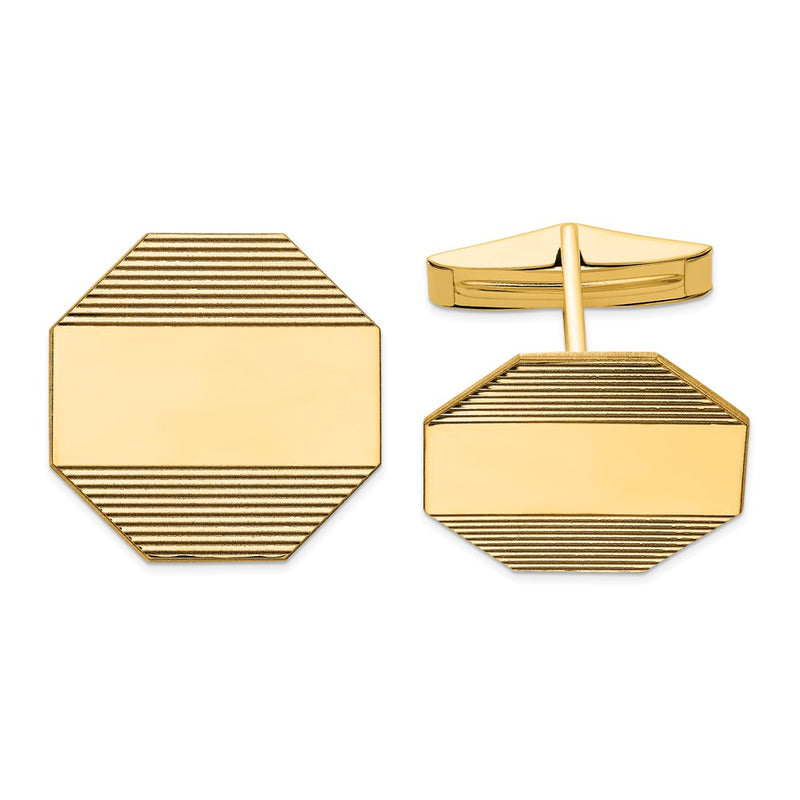 14K Yellow Gold Men's Octagonal w/ Line Design Cuff Links