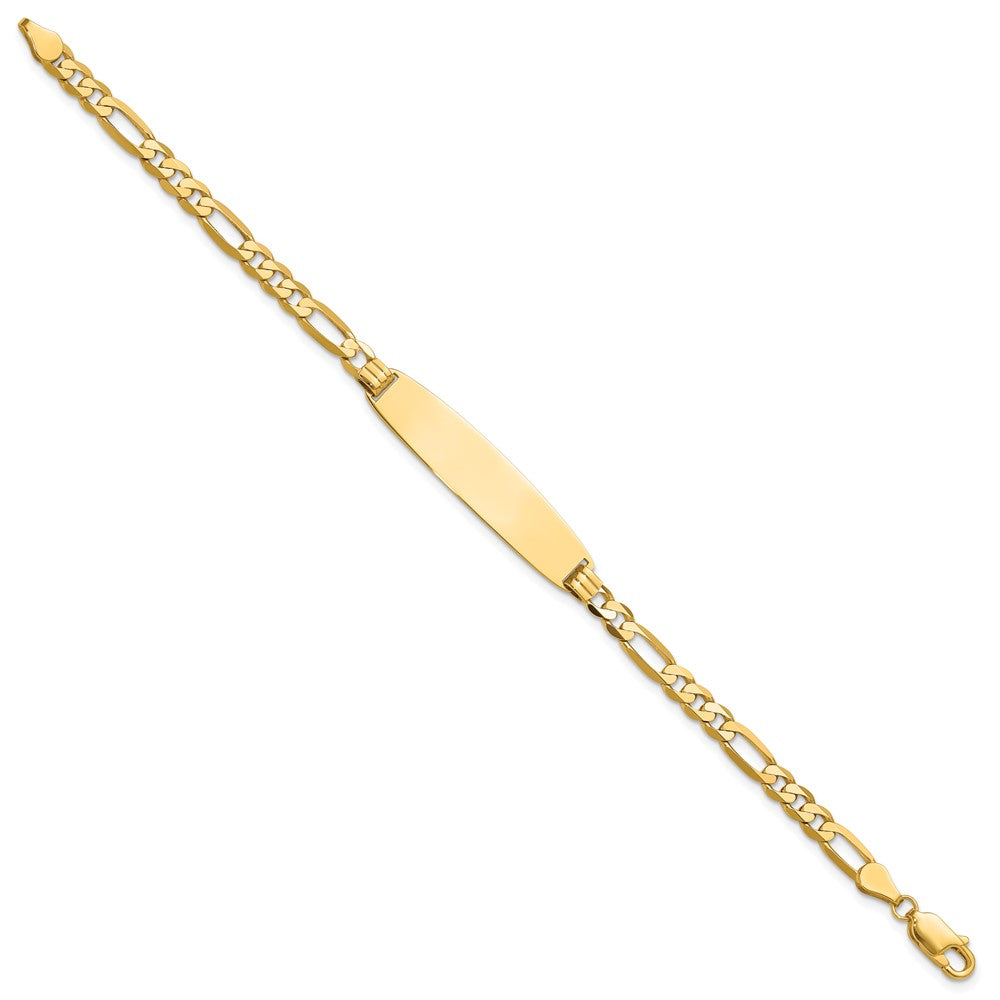 14K Yellow Gold Polished Solid Chain/Solid Plate Figaro Link Rounded 33x8.4mm Plate 8 Inch ID Bracelet