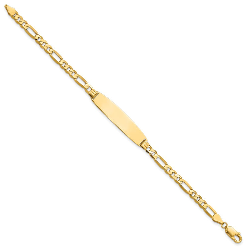 14K Yellow Gold Polished Solid Chain/Solid Plate Figaro Link Rounded 33x8.4mm Plate 8 Inch ID Bracelet