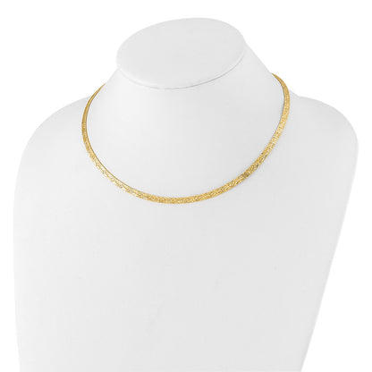 14K Yellow Gold Flat 4mm Fancy Diamond-cut Reversible to High Polished 17.25 Inch Omega Necklace