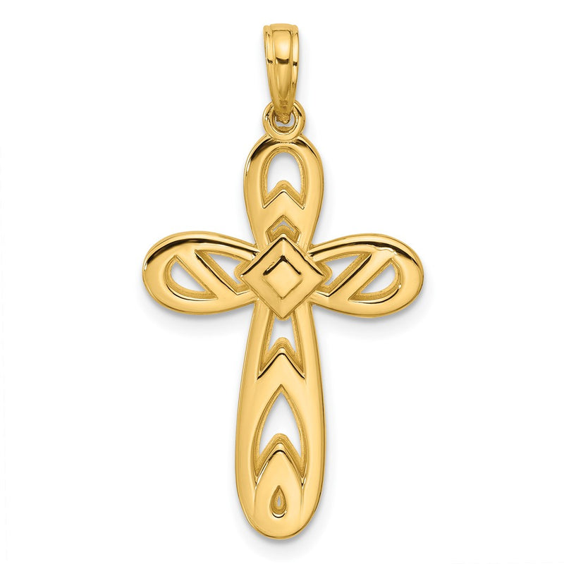 14K Yellow Gold Polished Rounded Cross Pendant
