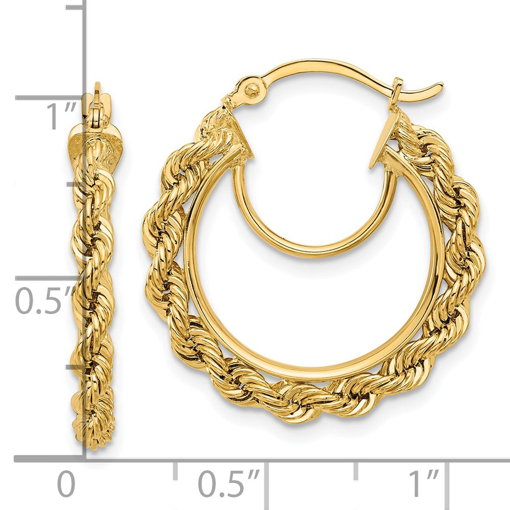 14K Yellow Gold Polished and D/C Rope 2.95mm Hoop Earrings