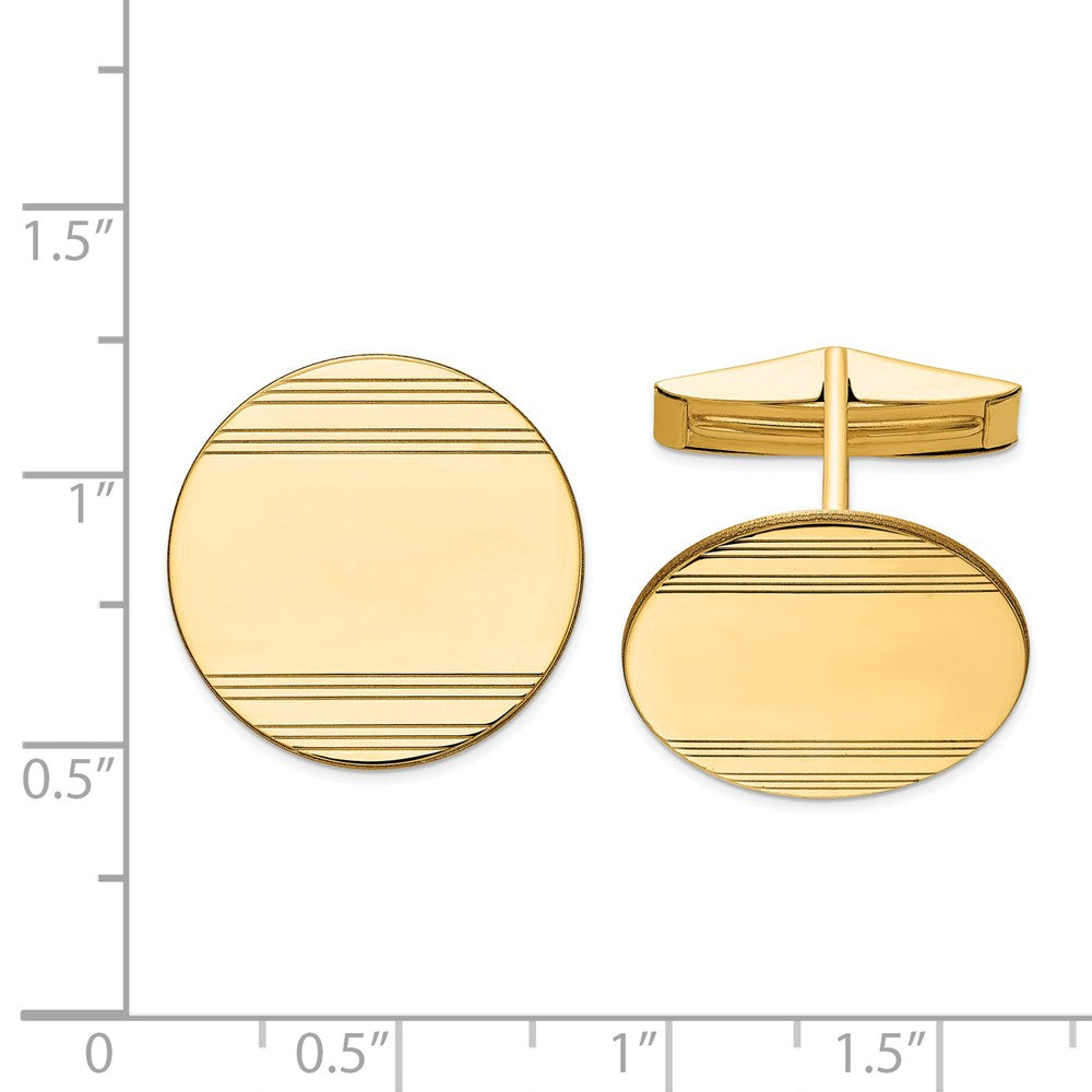 14K Yellow Gold Men's Circular w/ Line Design Cuff Links