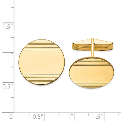 14K Yellow Gold Men's Circular w/ Line Design Cuff Links