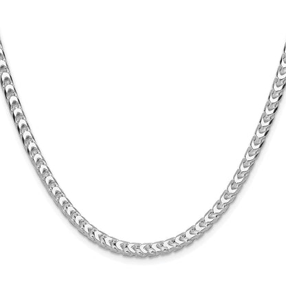Sterling Silver Rhodium-plated 4.7mm D/C Square Franco 30 Inch Chain