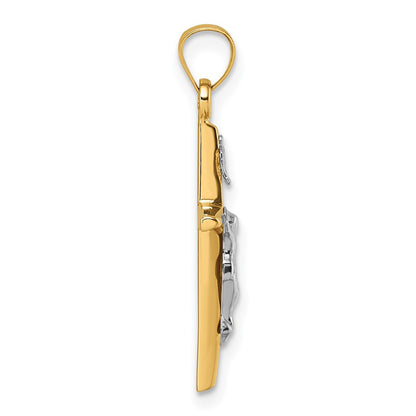 14K Yellow Gold with Rhodium Polished INRI Crucifix Cross Pendant