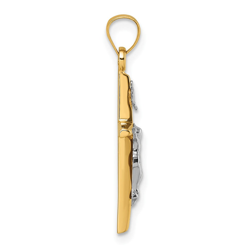 14K Yellow Gold with Rhodium Polished INRI Crucifix Cross Pendant