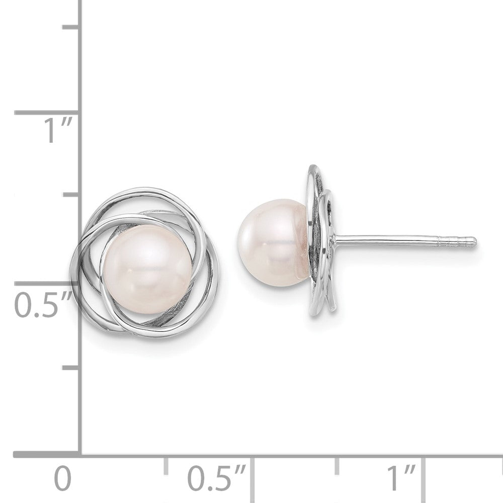 14K White Gold 6-7mm White Round Akoya Saltwater Cultured Pearl Love Knot Post Earrings