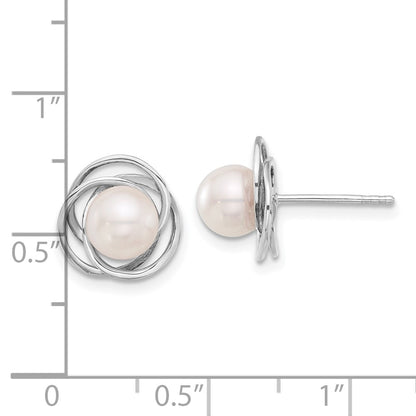 14K White Gold 6-7mm White Round Akoya Saltwater Cultured Pearl Love Knot Post Earrings