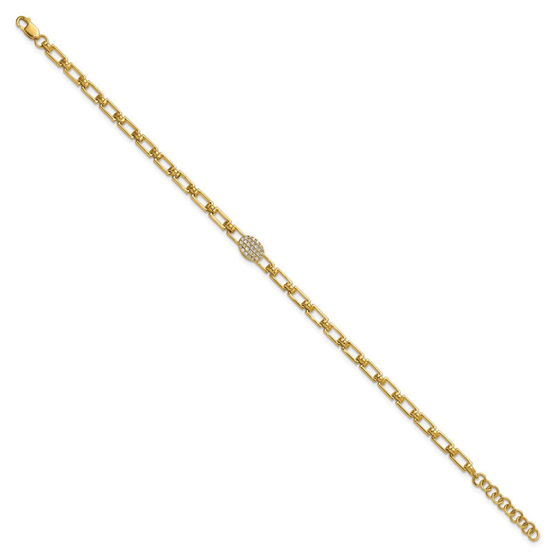 14K Yellow Gold Polished Complete 1/8 carat Diamond Oval Cluster Fancy Link 7 Inch Bracelet with 1 Inch Extender