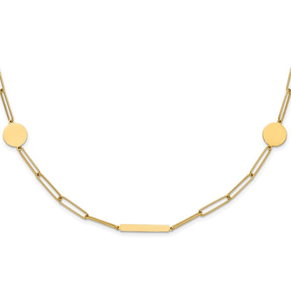 14K Yellow Gold Polished Paperclip Link with Circles and Bars 18 Inch Necklace