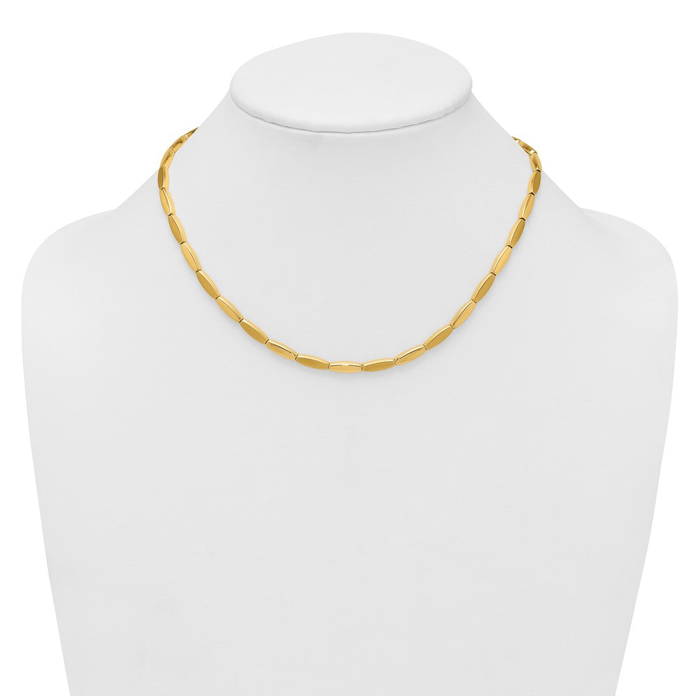 14K Yellow Gold Brushed and Polished 4mm Fancy Oval Bar Link 16.75 Inch Necklace
