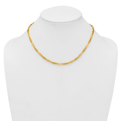 14K Yellow Gold Brushed and Polished 4mm Fancy Oval Bar Link 16.75 Inch Necklace