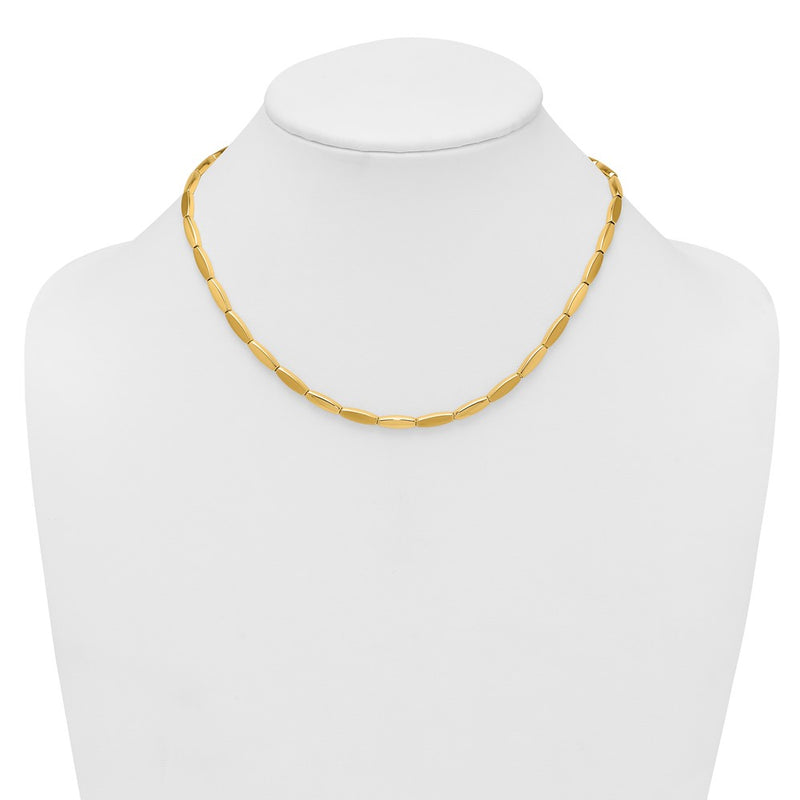 14K Yellow Gold Brushed and Polished 4mm Fancy Oval Bar Link 16.75 Inch Necklace
