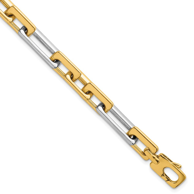 14K Two-Tone Gold Two Tone Polished 8mm Fancy Square And Rectangle Figaro 7.25 Inch Bracelet