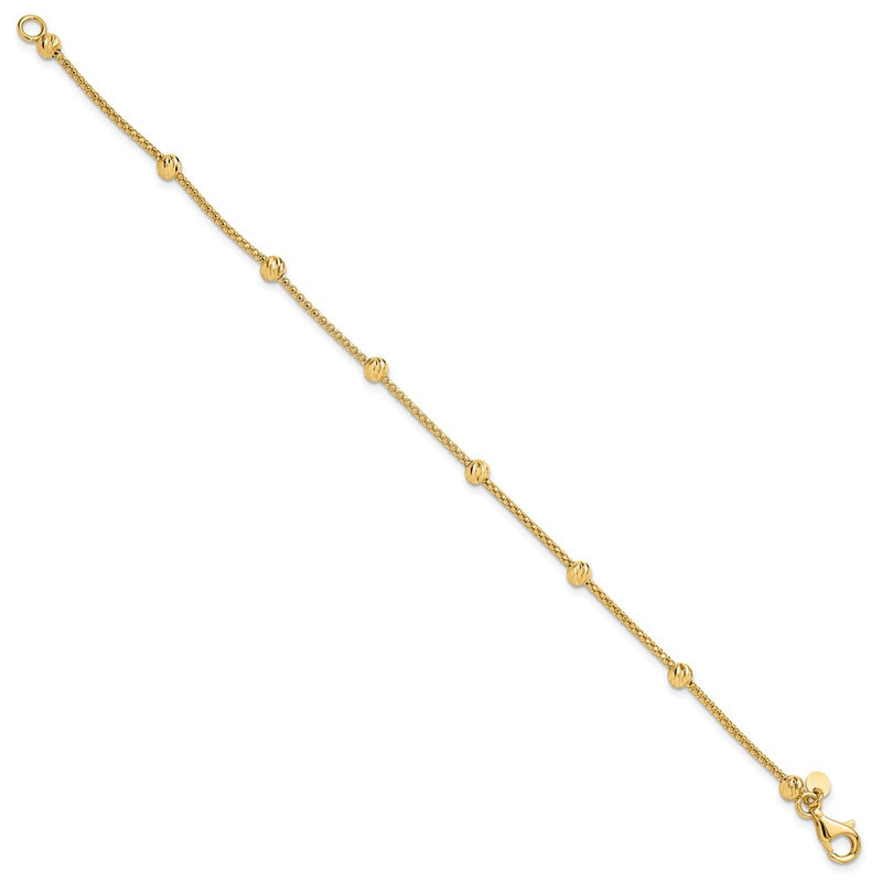 14K Yellow Gold Polished Diamond-cut Beads and Mesh Chain 7.5 Inch Bracelet