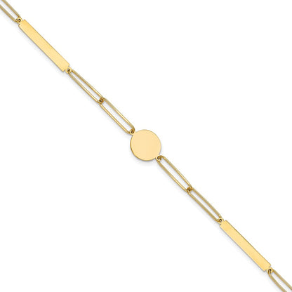 14K Yellow Gold Polished Paperclip Link with Circle and Bars 8.25 Inch Bracelet