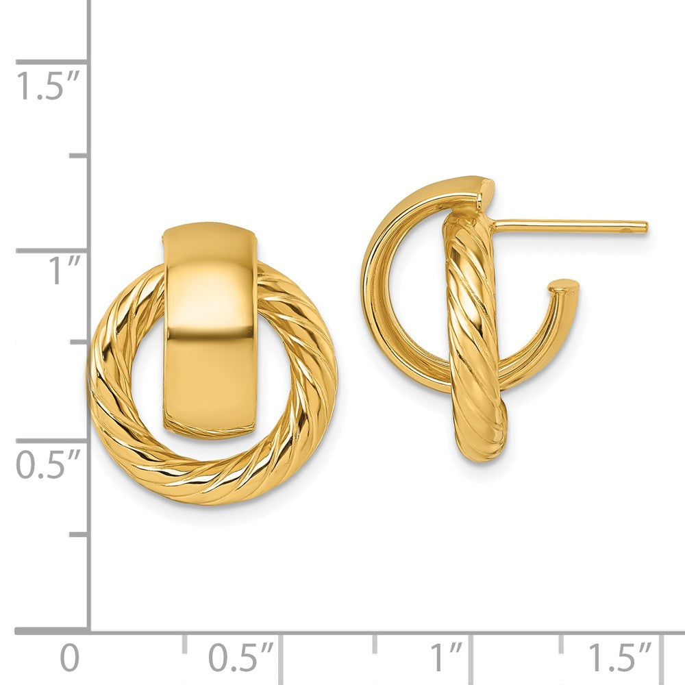 14K Yellow Gold Polished and Twisted Doorknocker C-Hoop Post Earrings