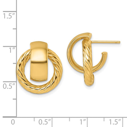 14K Yellow Gold Polished and Twisted Doorknocker C-Hoop Post Earrings