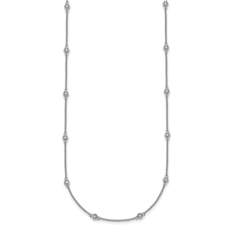 14K White Gold Complete 1/4 carat Bezel-set Diamond and Cable Chain 16-Station 16 Inch Necklace