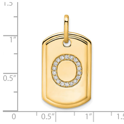 14K Yellow Gold Diamond Initial O Dog Tag Charm
