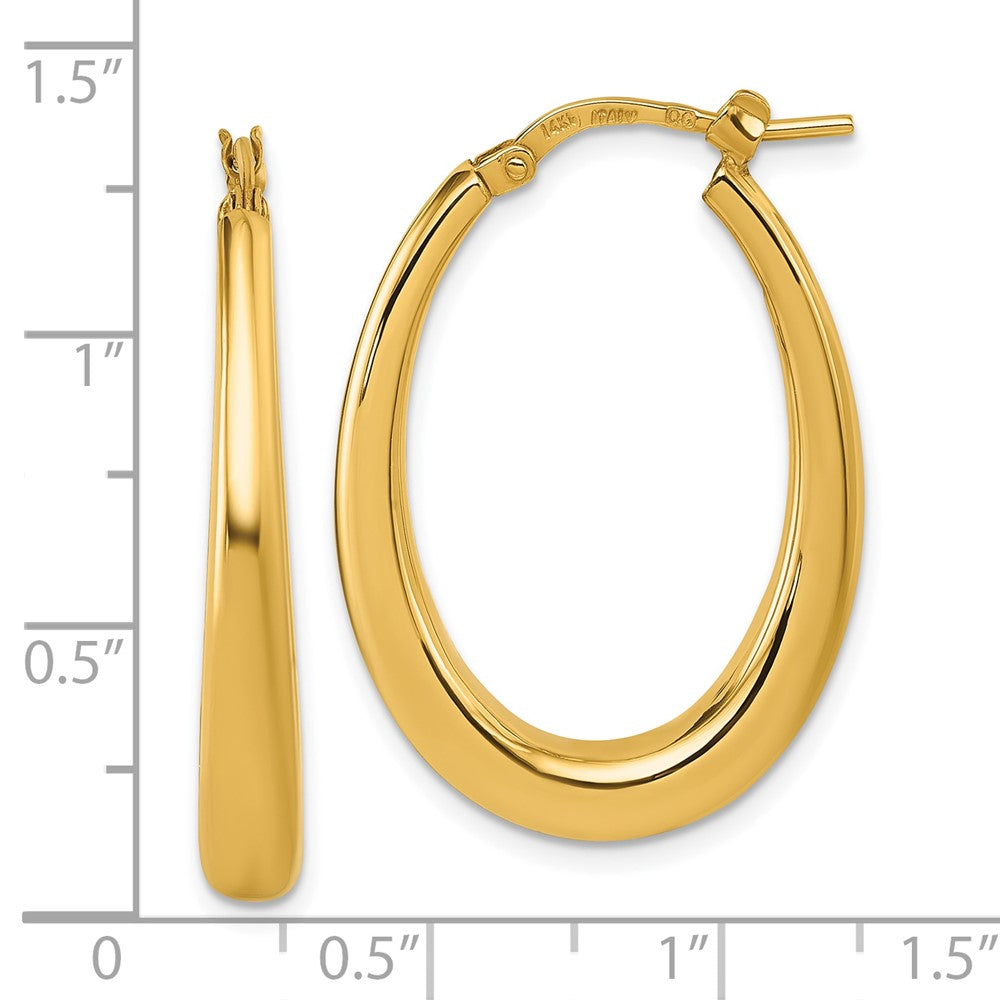 14K Yellow Gold Polished 4mm x 30mm Graduated Puffed Oval Hoop Earrings