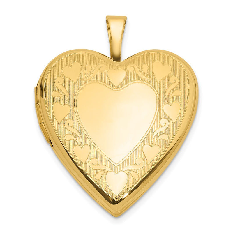 14K Yellow Gold Textured and Polished Heart Border 20mm Heart Locket